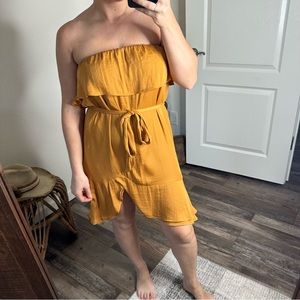 Naked Zebra Ruffle Tiered Tie Strapless Dress